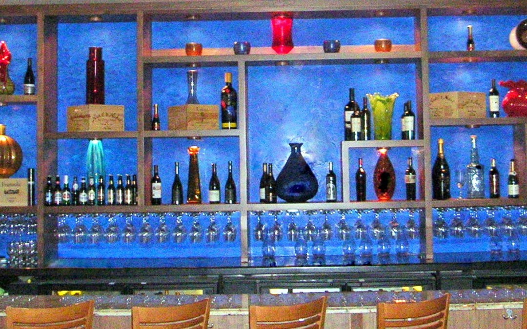 Walnut bar cabinets with lighting